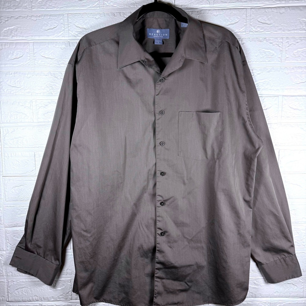 Kenneth Cole Reaction Button Down Mens L Grey Long Sleeve Dress Shirt Officewear